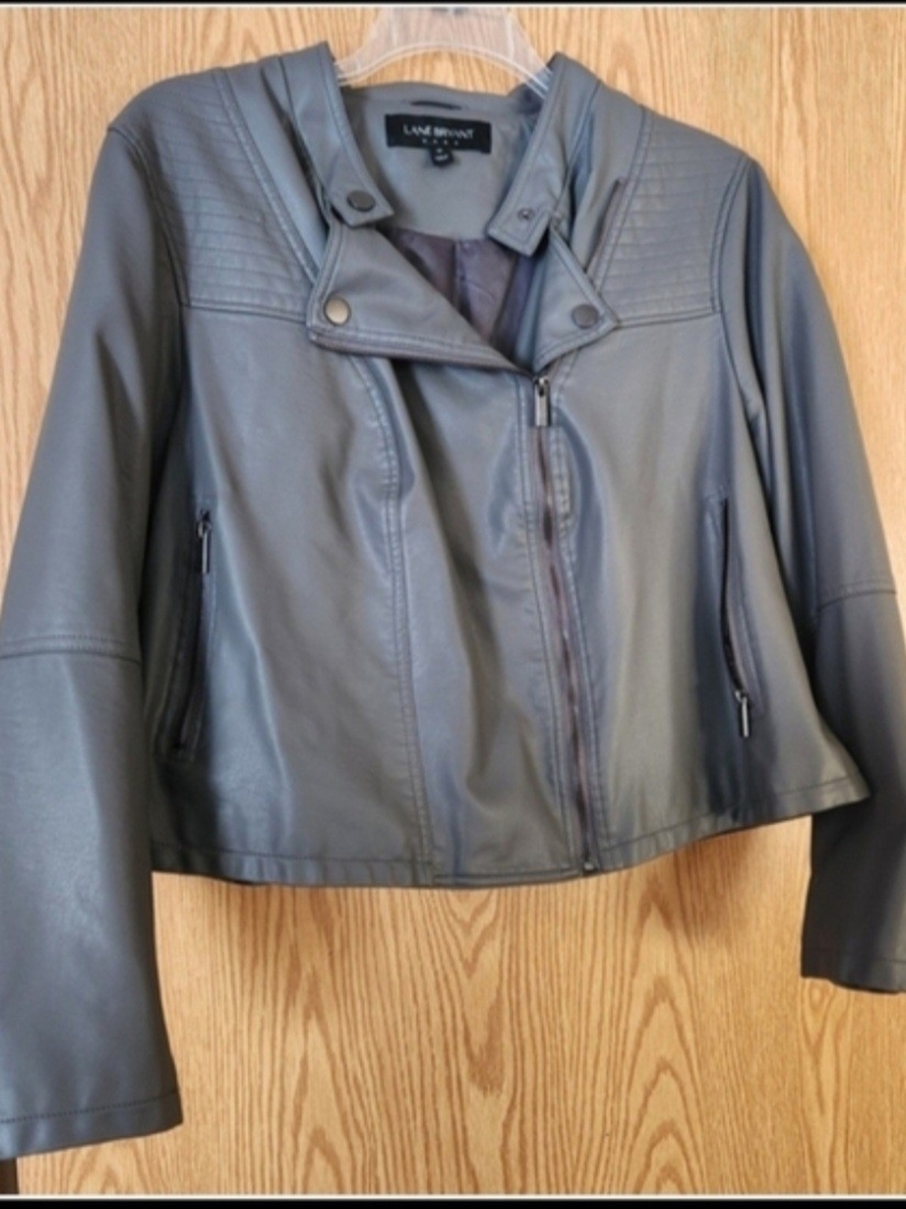 Lane Bryant Women's Gray Faux Leather Moto Jacket